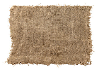 Burlap texture. A piece of torn burlap on a white background. Canvas. Packing material