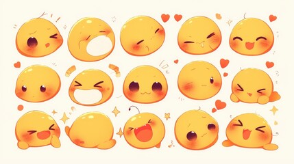 Naklejka premium A hand drawn illustration featuring a cute emoticon with an adorable kawaii expression set against a white background