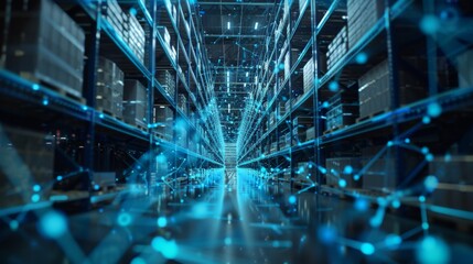 A Futuristic Warehouse with Network Connections, Generative AI