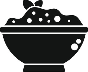 Vector icon of a dessert bowl silhouette with leaf garnish, ideal for menu graphics and food apps