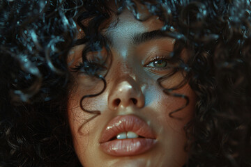 Captivating gaze: close-up portrait of woman with curly hair