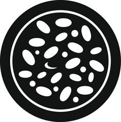 Black and white stylized representation of a pomegranate crosssection for design use