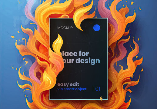 Detailed Illustrated Fire and Smoke Poster Frame Mockup 03 Generative Ai