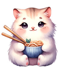 Kawaii Cat Ramen Anime Eating Cute Noodles