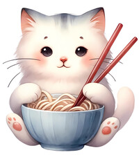 Kawaii Cat Ramen Anime Eating Cute Noodles