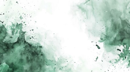 Obraz premium Watercolor background with liquid paint splatter in green tones on white background