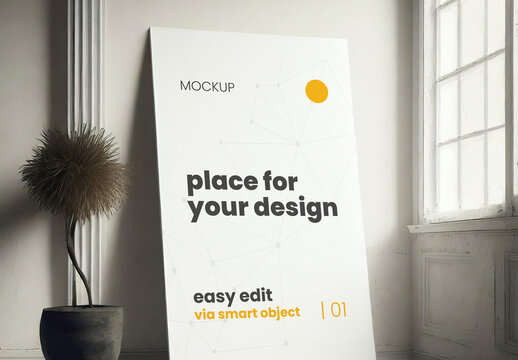 Dreamy Light Loft Vertical Poster Mockup with Plant Generative Ai
