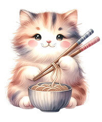 Kawaii Cat Ramen Anime Eating Cute Noodles