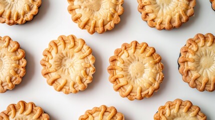 Cookies with tart shells displayed on a white background