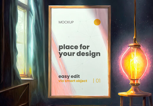 Dreamy Surreal Artistic Style Poster Frame Frame Mockup Generative Ai