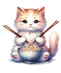 Kawaii Cat Ramen Anime Eating Cute Noodles