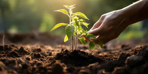 Planting trees offsets carbon emissions restores oxygen levels and conserves the environment. Concept Environmental Conservation, Carbon Offsetting, Tree Planting, Oxygen Restoration, Sustainability