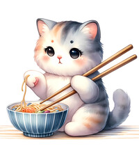 Kawaii Cat Ramen Anime Eating Cute Noodles