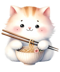 Kawaii Cat Ramen Anime Eating Cute Noodles