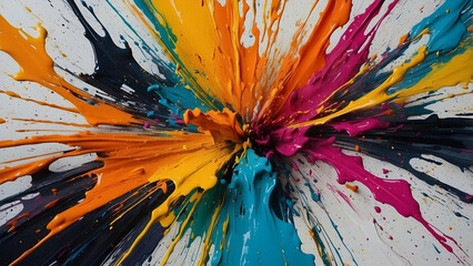 Explosive colorful paint splatter on white