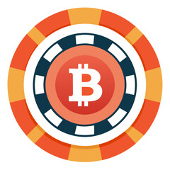 Bitcoin logo poker chip with B symbol symbolizes digital transactions