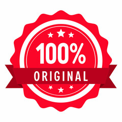 A red sticker with an inscription 100 original and a red ribbon around it