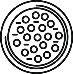 Simplified vector illustration of a pepperoni pizza in monochrome, ideal for menus and apps