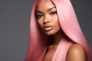 Portrait of a woman with pink hair