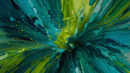 Naklejka premium Explosive green and blue paint splash