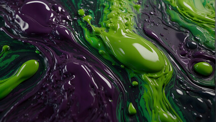 Vibrant green and purple paint mix