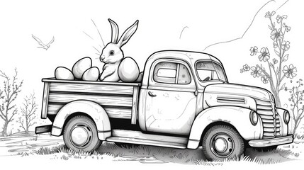 Easter Bunny Truck Coloring Page for Children