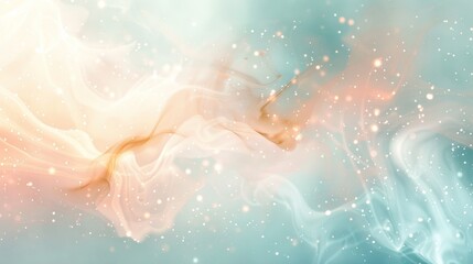 Fototapeta premium Soothing hues: pale blue & soft peach cloud patterns sparkling lights backdrop