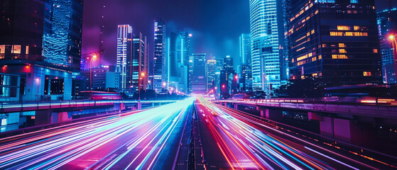 blurred traffic in the city at night