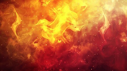 Obraz premium Bright yellow and deep crimson mix swirling smoke textures twinkling lights backdrop