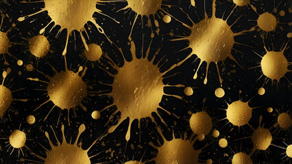 Golden paint splatters on a black background