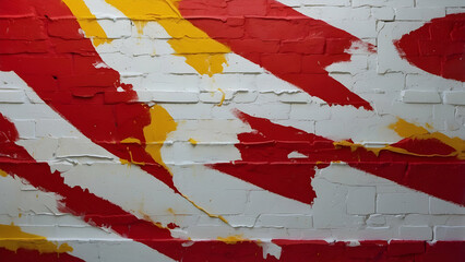 Red and yellow abstract paint on white bricks