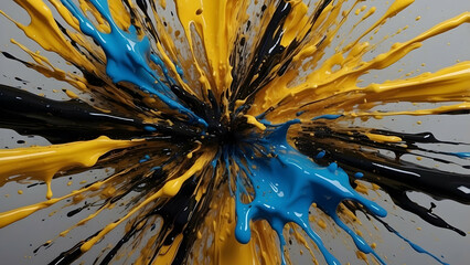 Dynamic paint splash in blue and yellow