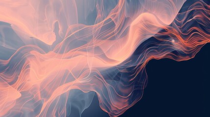 Calming background with soft peach and deep navy blend fluid patterns glowing lines backdrop