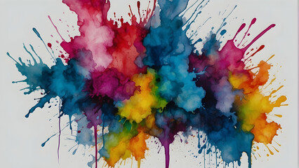 Vibrant ink splashes on white background