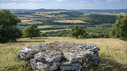Ancient tower, aged by centuries, presents breathtaking panoramic vistas of the countryside