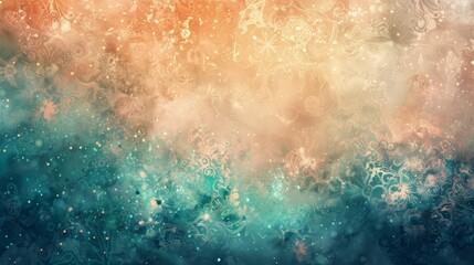 Fototapeta premium Ethereal backdrop: peach to teal lace patterns stars backdrop