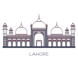 Badshahi Mosque - Lahore - Pakistan - Stock Illustration