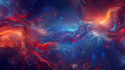 Fototapeta premium Exciting wallpaper blue and red mix flame-like patterns shimmering lights backdrop