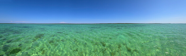Panoramic view of clear waters of Biscayne National Park, Florida on clear sunny summer afternoon.
