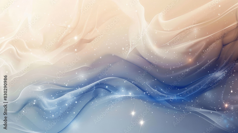 Wall mural ethereal blend of ivory and sapphire with subtle waves and stars backdrop
