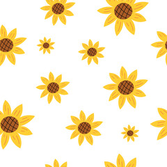 Seamless sunflower pattern. Minimalistic botanical print. Vector illustration in flat style. Design for print, fabric, textile, wallpaper, wrapping.