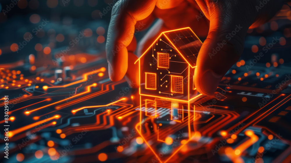 Aufkleber Interacting with a holographic smart home interface on an electronic circuit background