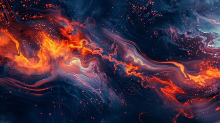 Bright tangerine and rich navy tones swirling flame patterns shimmering particles grand Independence Day backdrop