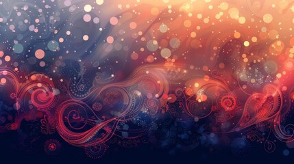 Fototapeta premium Abstract backdrop: bright coral deep navy intricate patterns glowing lights Independence Day spirit backdrop