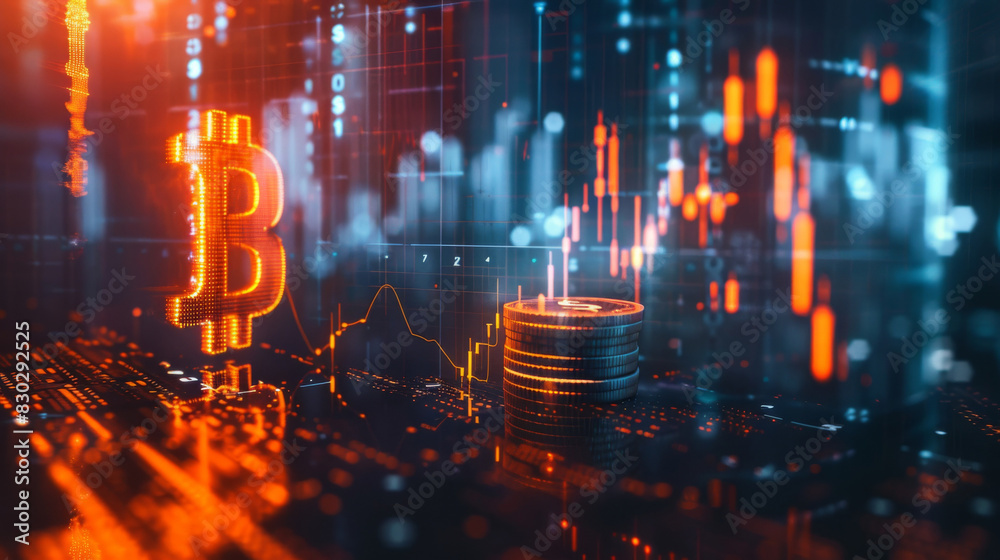 Aufkleber futuristic digital financial chart background with abstract bitcoin symbol illustration
