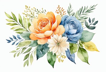 Watercolour drawing of a small bouquet of flowers on a white isolated background