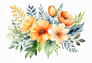 Watercolour drawing of a small bouquet of flowers on a white isolated background