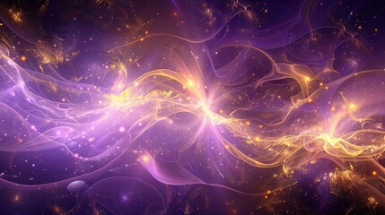 Fototapeta premium Enchanting Friendship Day: purple gold glowing orbs & waveforms backdrop