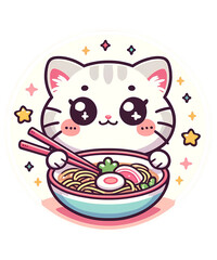 Kawaii Cat Ramen Anime Eating Cute Noodles