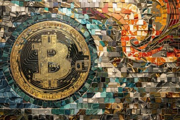 Artistic Interpretation: Mosaic Bitcoin Emblem in Vivid Tiles